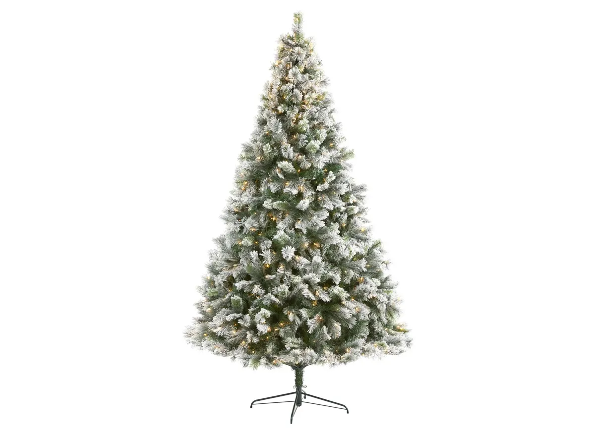 9ft. Pre-Lit Flocked Oregon Pine Artificial Christmas Tree in Green by Bellanest