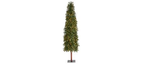 7ft. Pre-Lit Grand Alpine Artificial Christmas Tree on Natural Trunk in Green by Bellanest