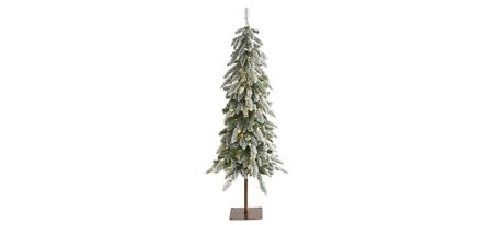 4.5ft. Pre-Lit Flocked Washington Alpine Christmas Artificial Tree in Green by Bellanest