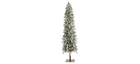 7.5ft. Pre-Lit Flocked Washington Alpine Christmas Artificial Tree in Green by Bellanest