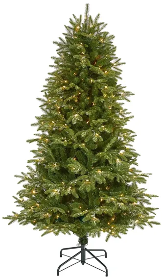 6ft. Pre-Lit Snowed Grand Teton Artificial Christmas Tree in Green by Bellanest