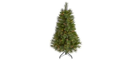 4ft. Pre-Lit Golden Tip Washington Pine Artificial Christmas Tree in Green by Bellanest