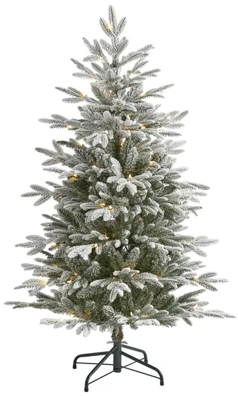 4.5ft. Pre-Lit Flocked Manchester Spruce Artificial Christmas Tree in Green by Bellanest