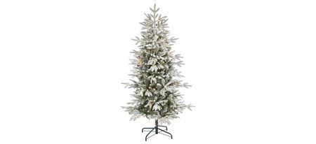 5.5ft. Pre-Lit Flocked Manchester Spruce Artificial Christmas Tree in Green by Bellanest