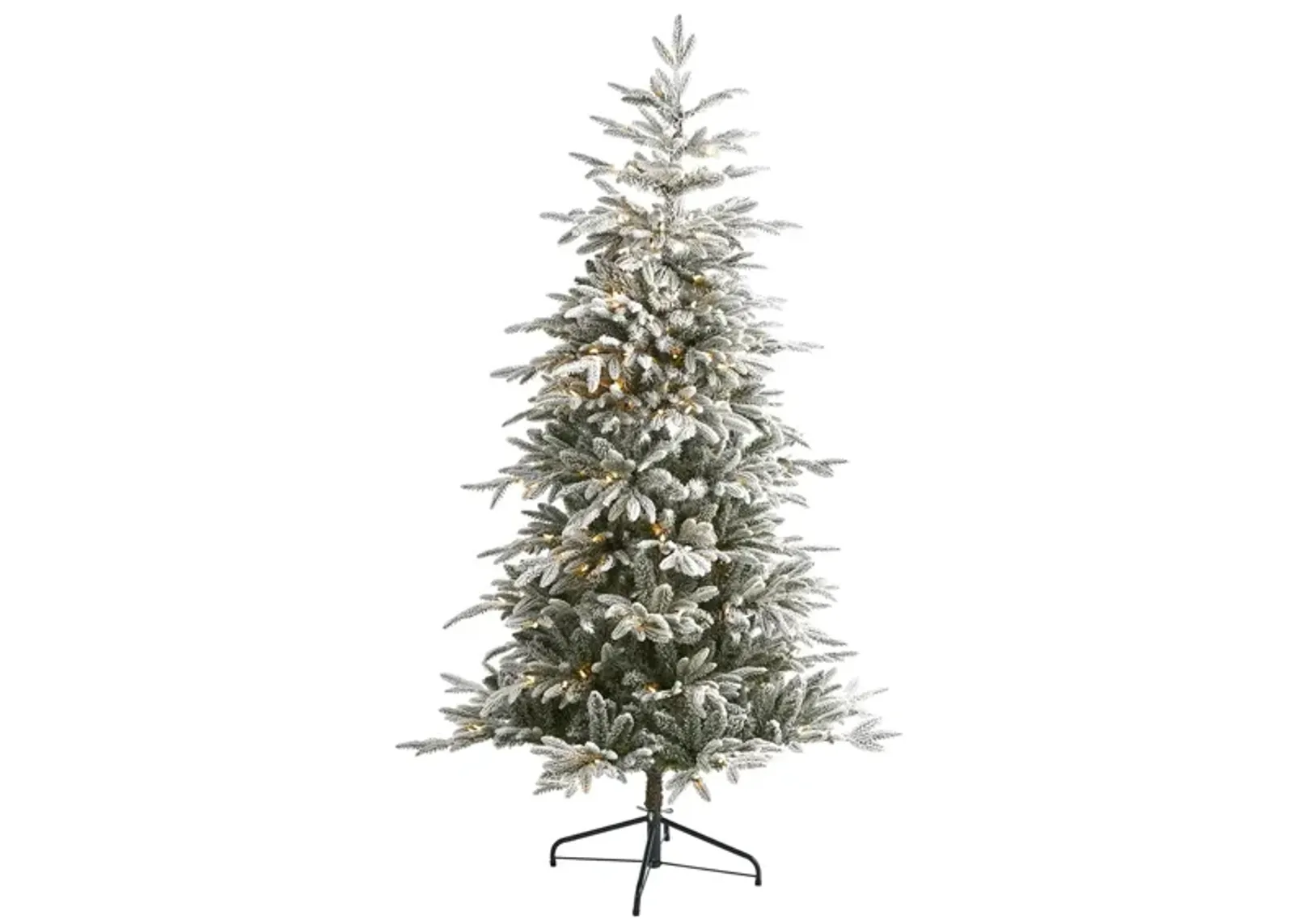 6.5ft. Pre-Lit Flocked Manchester Spruce Artificial Christmas Tree in Green by Bellanest