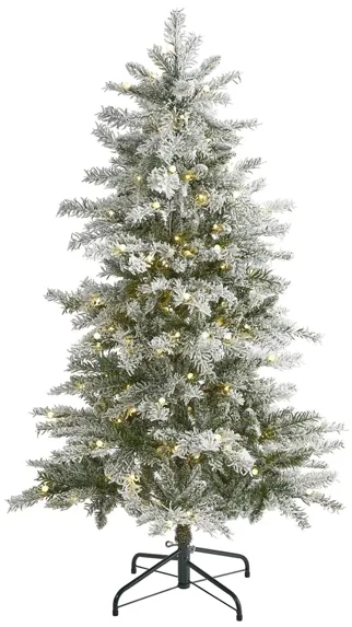 5ft. Pre-Lit Slim Flocked Nova Scotia Spruce Artificial Christmas Tree in Green by Bellanest