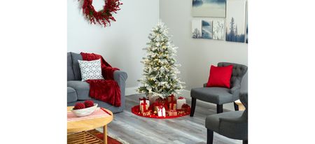 5ft. Pre-Lit Slim Flocked Nova Scotia Spruce Artificial Christmas Tree in Green by Bellanest