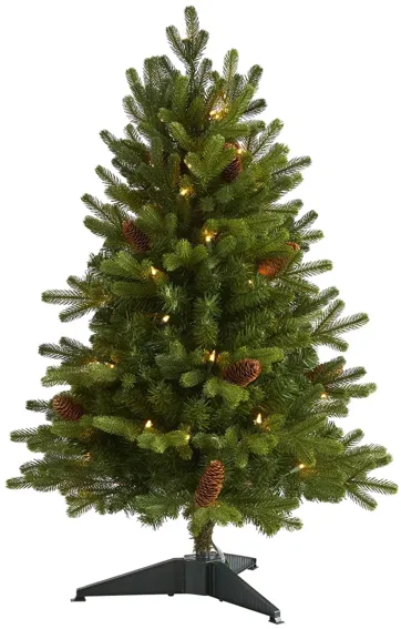 3ft. Pre-Lit Yukon Mountain Fir Artificial Christmas Tree in Green by Bellanest