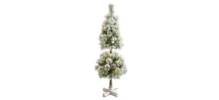 3ft. Pre-Lit Flocked Artificial Christmas Tree Topiary in Green by Bellanest
