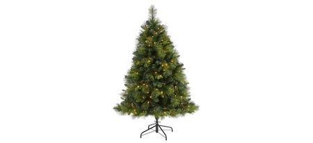 5ft. Pre-Lit North Carolina Mixed Pine Artificial Christmas Tree in Green by Bellanest