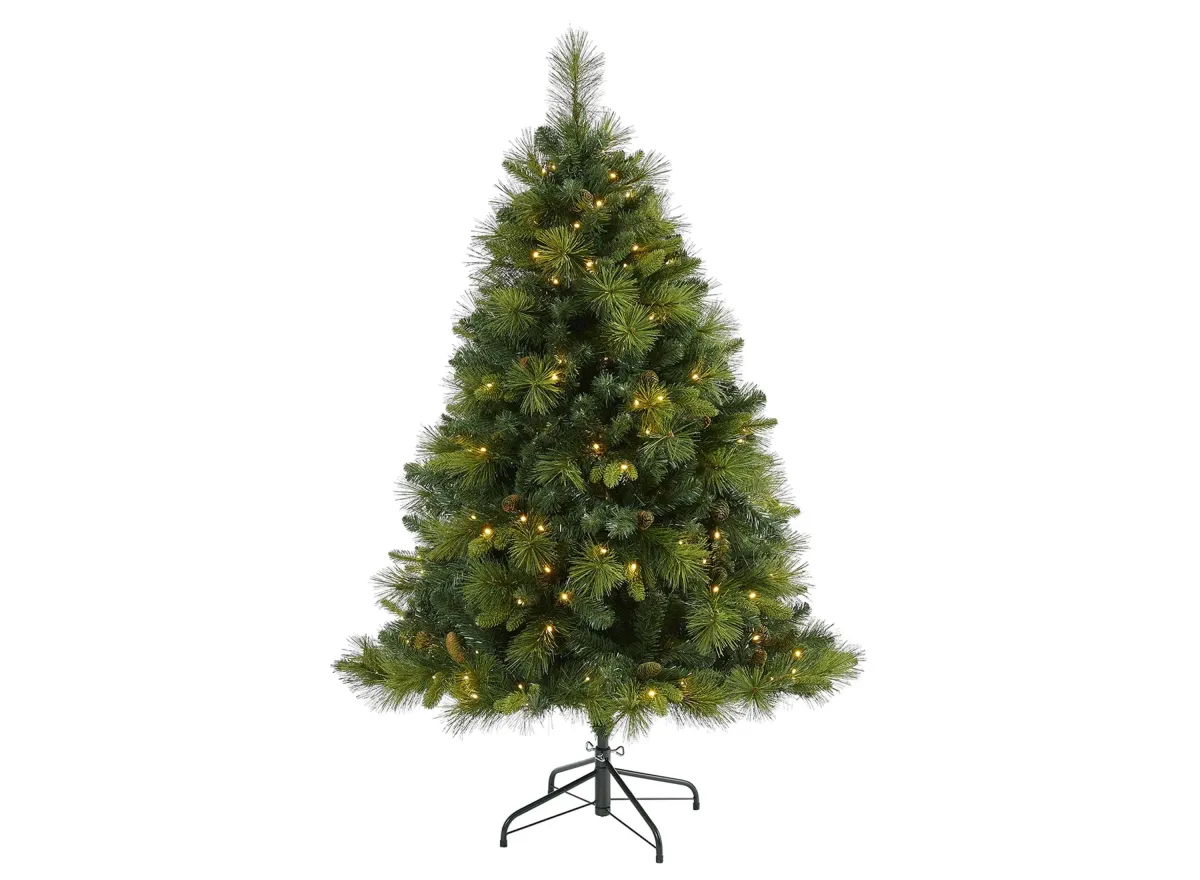 5ft. Pre-Lit North Carolina Mixed Pine Artificial Christmas Tree in Green by Bellanest