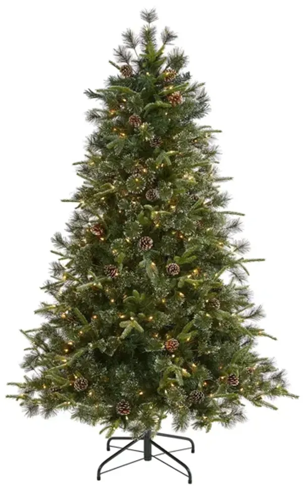 6ft. Pre-Lit Snowed Tipped Clermont Mixed Pine Artificial Christmas Tree
