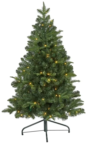 4ft. Pre-Lit Grand Teton Spruce Flat Back Artificial Christmas Tree in Green by Bellanest