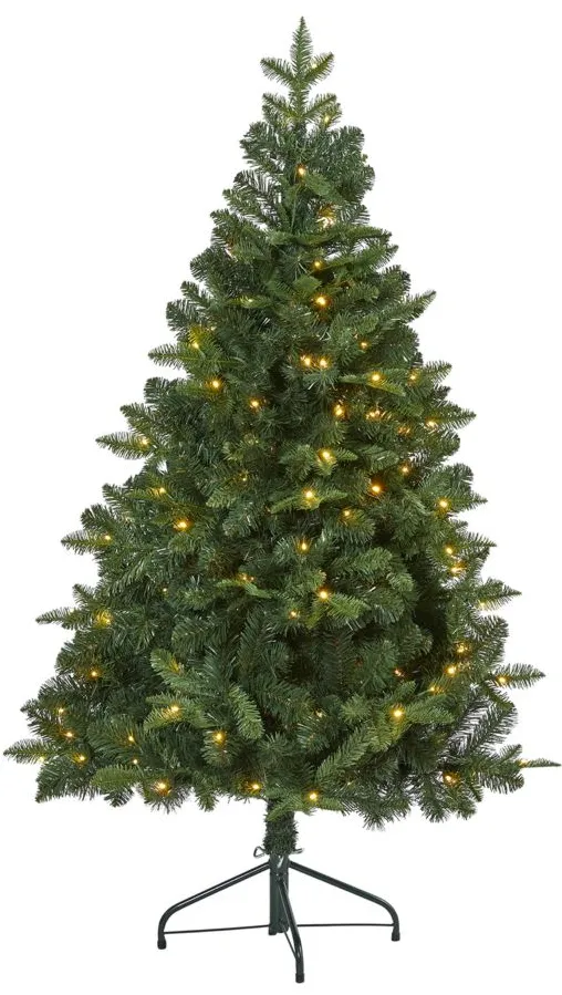 5ft. Pre-Lit Grand Teton Spruce Flat Back Artificial Christmas Tree in Green by Bellanest