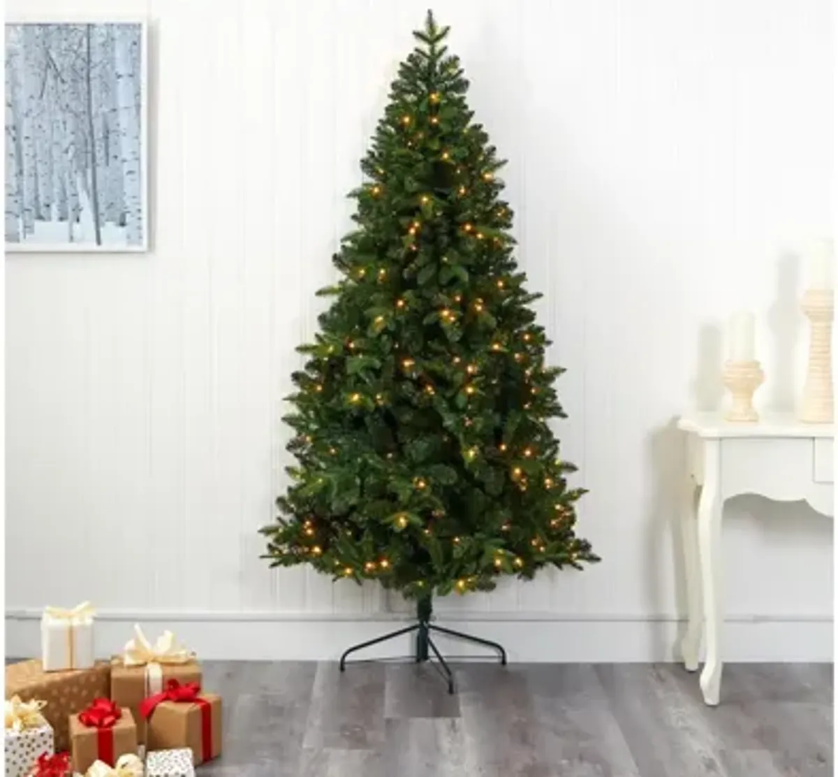 7ft. Pre-Lit Grand Teton Spruce Flat Back Artificial Christmas Tree