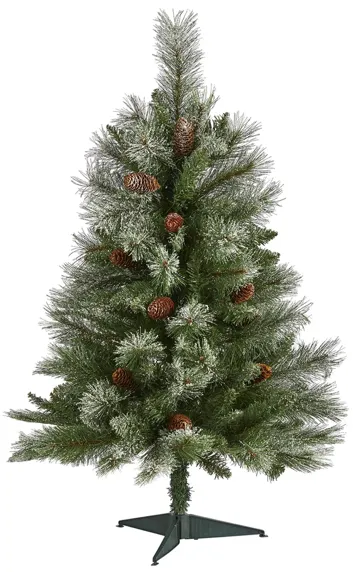 3ft. Snowed French Alps Mountain Pine Artificial Christmas Tree in Green by Bellanest