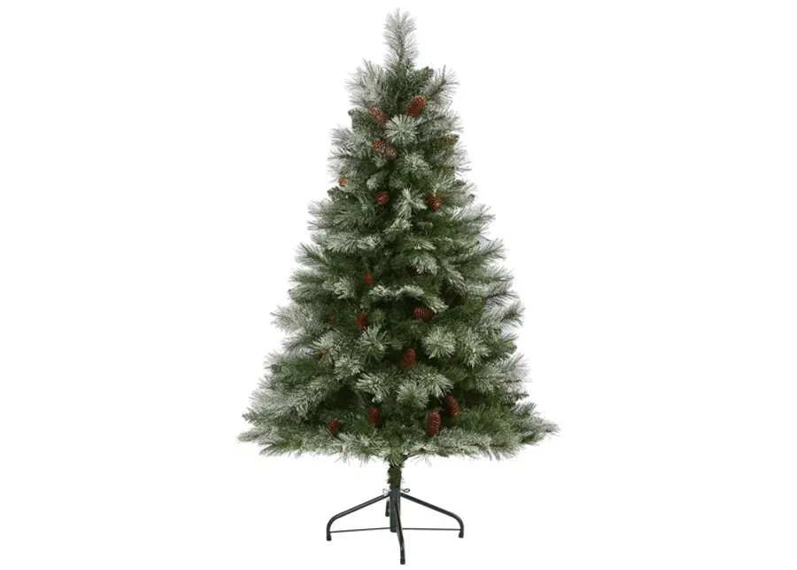 5ft. Snowed French Alps Mountain Pine Artificial Christmas Tree in Green by Bellanest