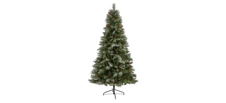 7ft. Snowed French Alps Mountain Pine Artificial Christmas Tree in Green by Bellanest