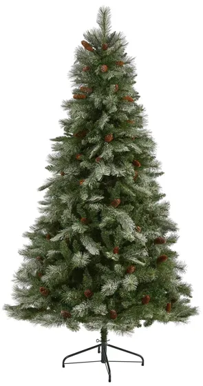 7ft. Snowed French Alps Mountain Pine Artificial Christmas Tree in Green by Bellanest