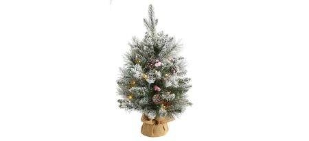 2ft. Pre-Lit Flocked Artificial Christmas Tree in Green by Bellanest