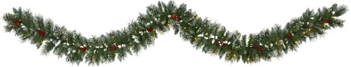 9ft. Pre-Lit Frosted Swiss Pine Artificial Garland in Green by Bellanest