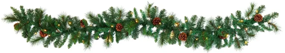 6ft. Pre-Lit Mixed Pine and Pinecone Artificial Garland in Green by Bellanest