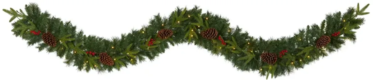 9ft. Pre-Lit Mixed Pine Artificial Christmas Garland in Green by Bellanest