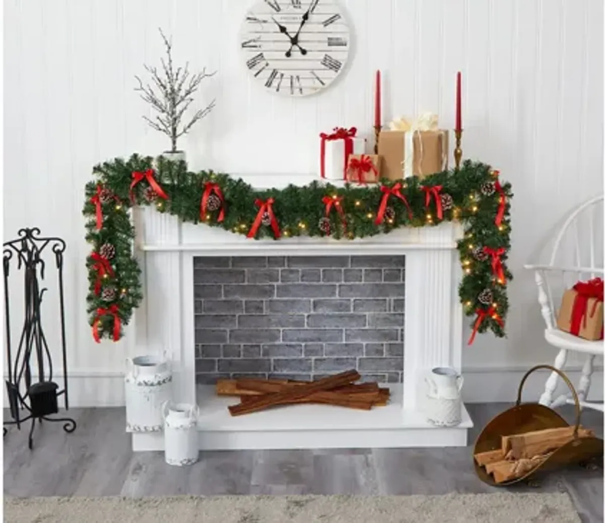 9ft. Pre-Lit Bow and Pinecone Artificial Christmas Garland