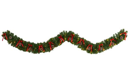 9ft. Pre-Lit Bow and Pinecone Artificial Christmas Garland in Green by Bellanest
