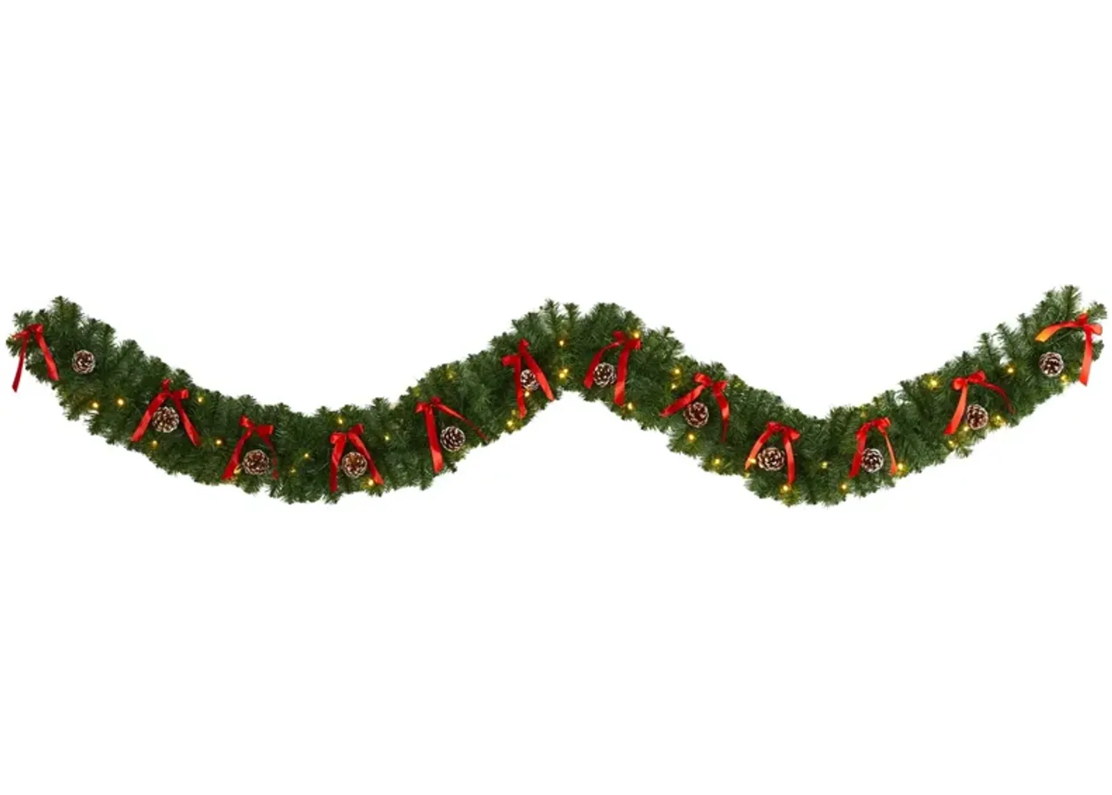 9ft. Pre-Lit Bow and Pinecone Artificial Christmas Garland in Green by Bellanest