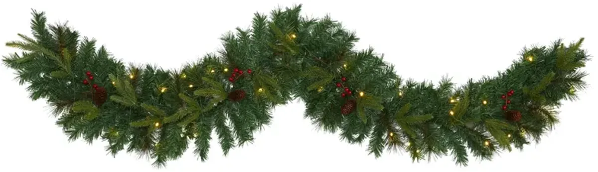 6ft. Pre-Lit Mixed Pine Artificial Christmas Garland in Green by Bellanest