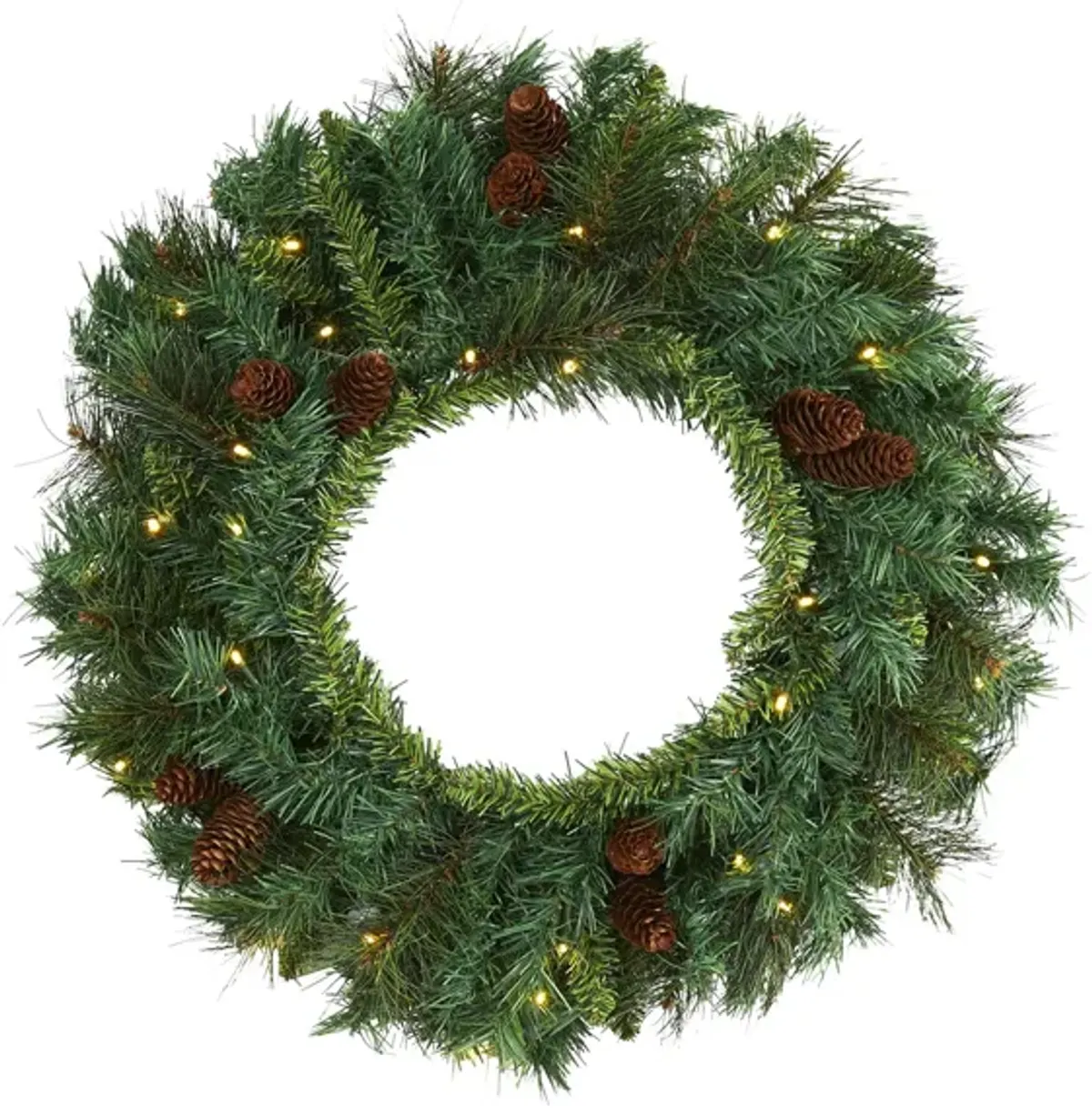 20in. Pre-Lit Mixed Pine and Pinecone Artificial Christmas Wreath in Green by Bellanest