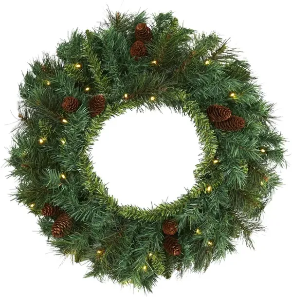 20in. Pre-Lit Mixed Pine and Pinecone Artificial Christmas Wreath