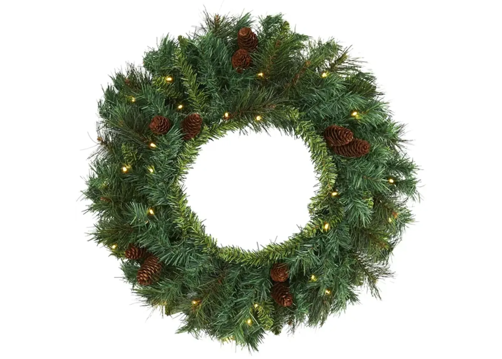 20in. Pre-Lit Mixed Pine and Pinecone Artificial Christmas Wreath in Green by Bellanest