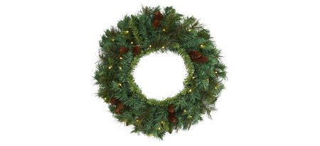 20in. Pre-Lit Mixed Pine and Pinecone Artificial Christmas Wreath in Green by Bellanest