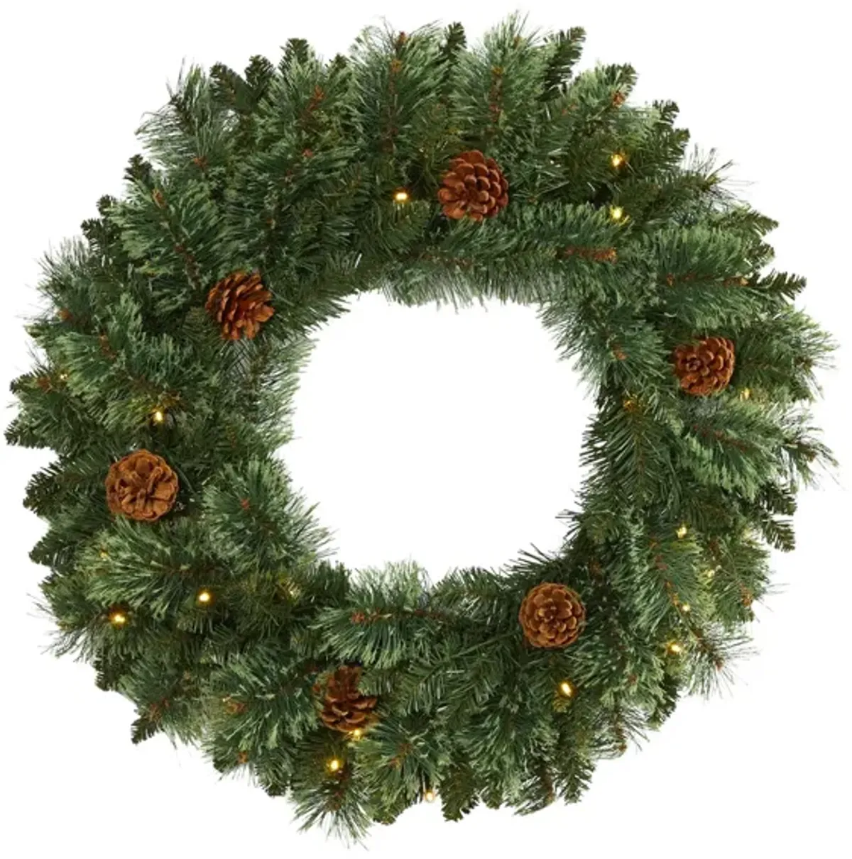 24in. Pre-Lit White Mountain Pine Artificial Christmas Wreath in Green by Bellanest