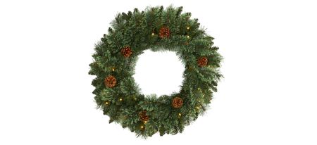 24in. Pre-Lit White Mountain Pine Artificial Christmas Wreath in Green by Bellanest