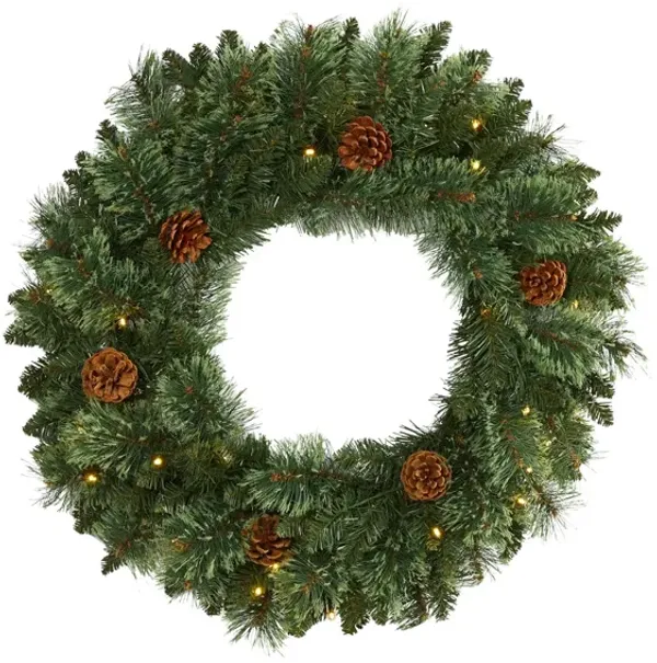 24in. Pre-Lit White Mountain Pine Artificial Christmas Wreath