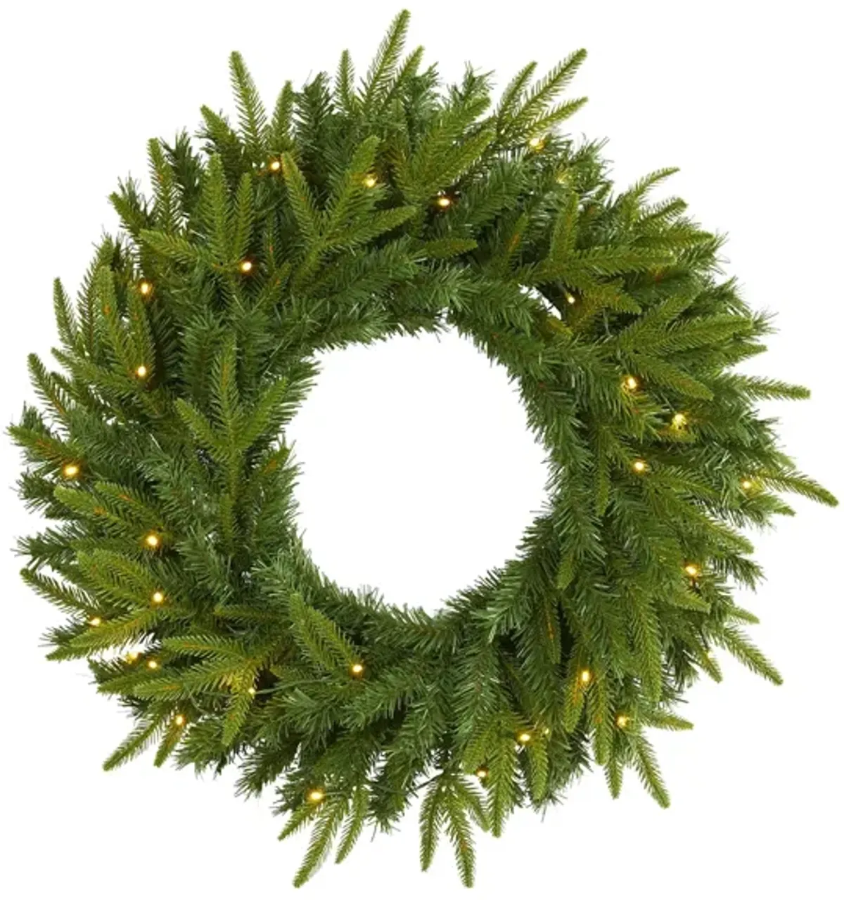 24in. Pre-Lit Long Pine Artificial Christmas Wreath in Green by Bellanest