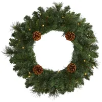 20in. Pre-Lit Pine Artificial Christmas Wreath in Green by Bellanest