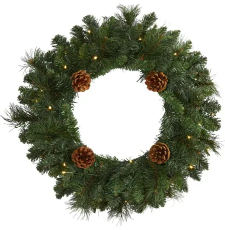 20in. Pre-Lit Pine Artificial Christmas Wreath in Green by Bellanest