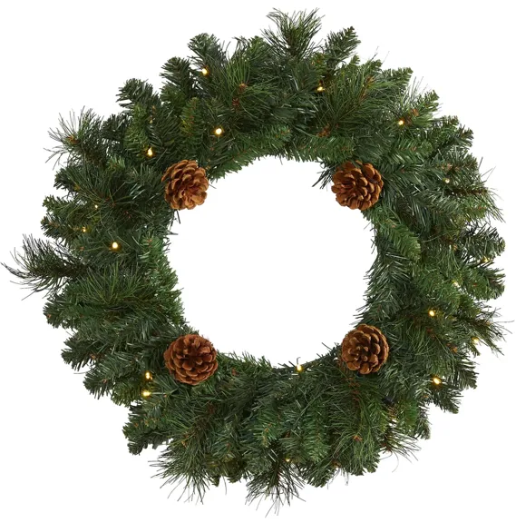 20in. Pre-Lit Pine Artificial Christmas Wreath in Green by Bellanest