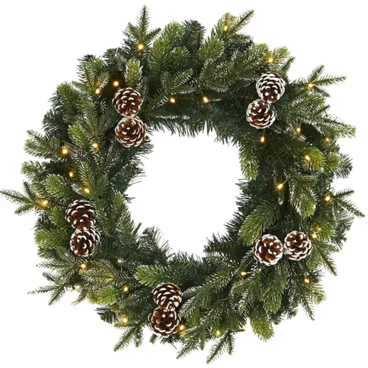 24in. Pre-Lit Snowed Pinecone Artificial Christmas Wreath in Green by Bellanest