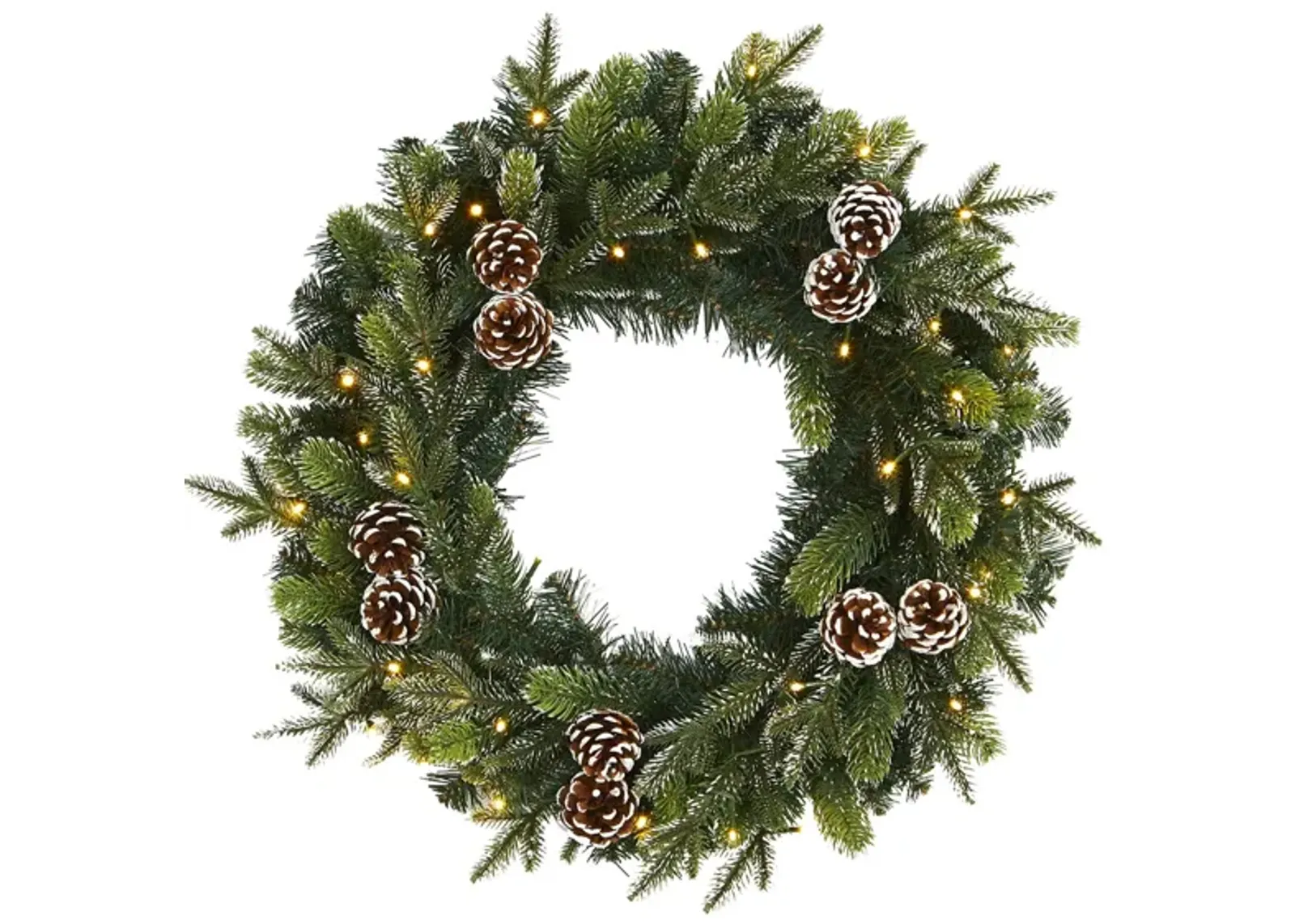 24in. Pre-Lit Snowed Pinecone Artificial Christmas Wreath in Green by Bellanest