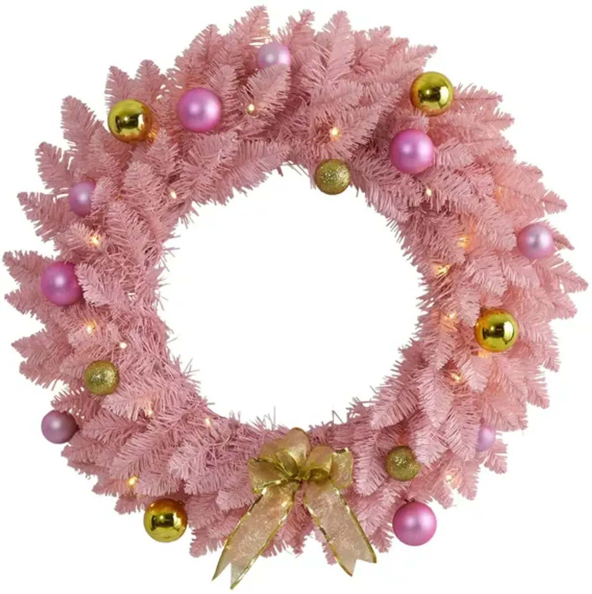 24in. Pre-Lit Pink Artificial Christmas Wreath