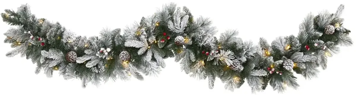 6ft. Pre-Lit Flocked Mixed Pine Artificial Christmas Garland in Green by Bellanest