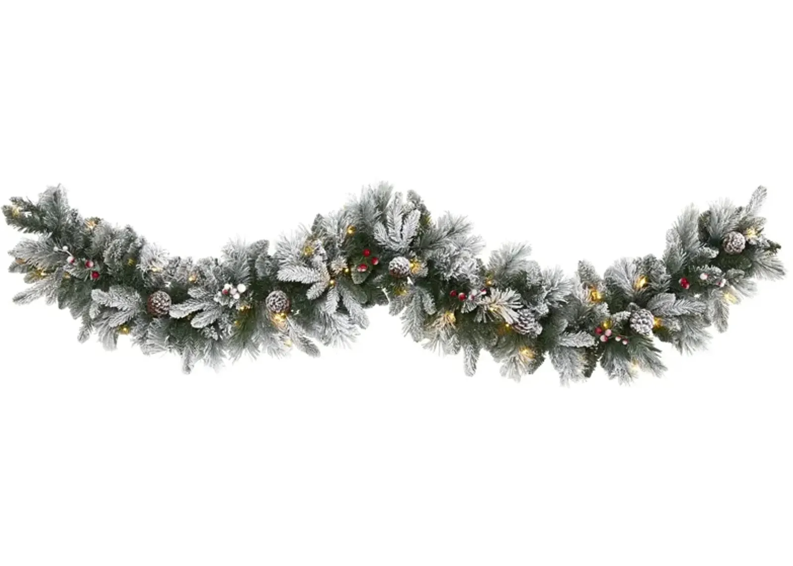 6ft. Pre-Lit Flocked Mixed Pine Artificial Christmas Garland in Green by Bellanest