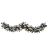 6ft. Pre-Lit Flocked Mixed Pine Artificial Christmas Garland in Green by Bellanest