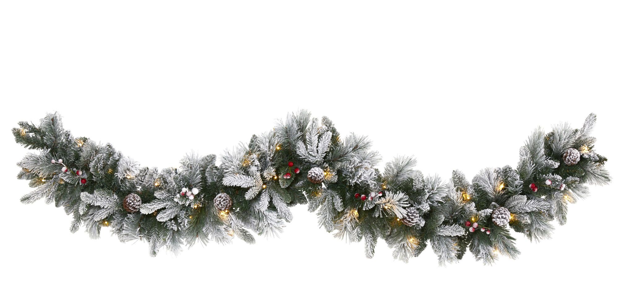 6ft. Pre-Lit Flocked Mixed Pine Artificial Christmas Garland in Green by Bellanest