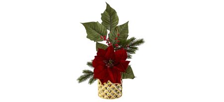 21in. Poinsettia, Berries and Pine Arrangement in Red/Green by Bellanest
